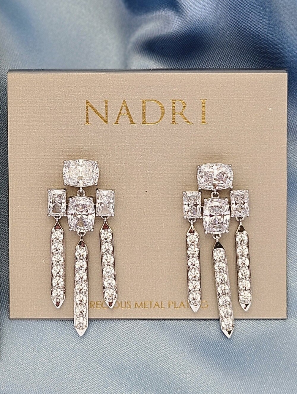 Nadri Northern Lights Rhodium Plated Chandelier Earrings Bridal Wedding Formal